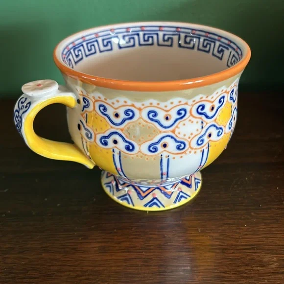 Anthropologie Yellow and Blue Patterned Mug - Picture 3 of 4